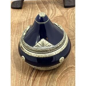 Vintage Nepali/ Tibetan Silver/Blue Box/ Lid Circular Trinket w/LID Box!! 🔥